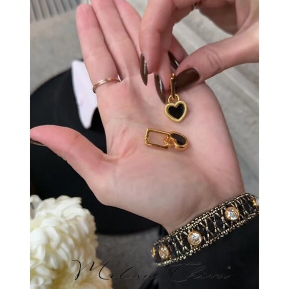 Women Black 14K Gold Plated Small Huggee Hoop Dangle Earrings Trendy Jewelry - Picture 6 of 6